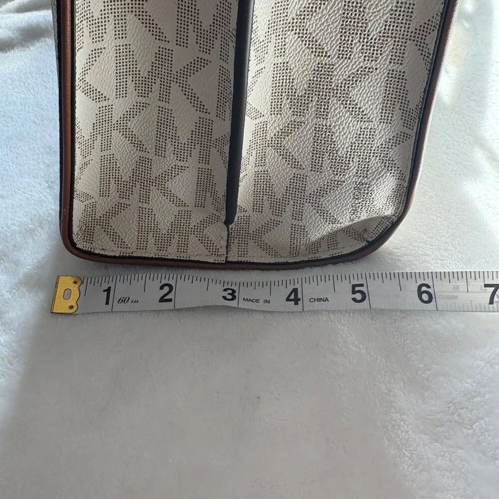 Michael Kors Logo Cream & Brown Canvas & Leather Tote Bag With Detachable Strap